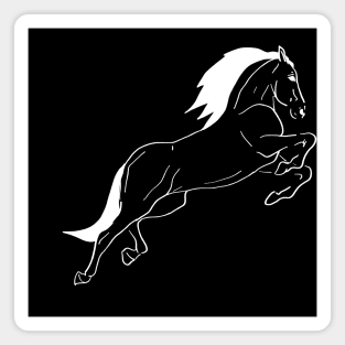 White line art jumping horse Magnet